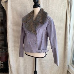 Outbrook blue suede double breasted jacket